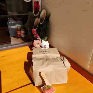 While picking up my Instagram prize, I got the yuzu and milk candy non-dairy sherbets; and they gave Brown and Cony a special treat!