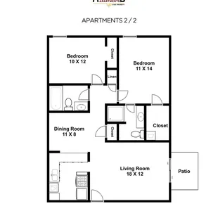 2 Bed 1.75 Bathroom Floorplan