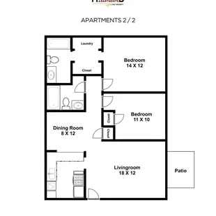 2 Bed 2 Bath Floor plan