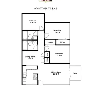 3 Bedroom 2 Bathroom Floorplan