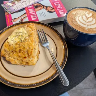 Reading with a savory scone and chai tea