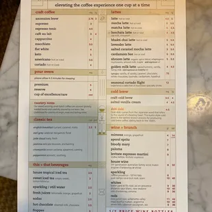 Drink menu