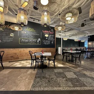 tables and chairs in a coffee shop