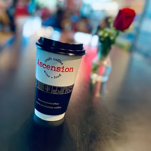 a cup of coffee on a table