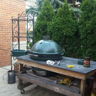 a big green egg on a table