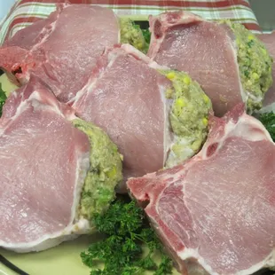 Homemade apple bread-stuffed pork chops