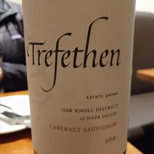 Trefethen cab. We are members here and this winery is prolly the best wine for the money in Napa. So nice Asena carries it.