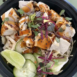 Grilled tofu over slaw w/ cucumbers