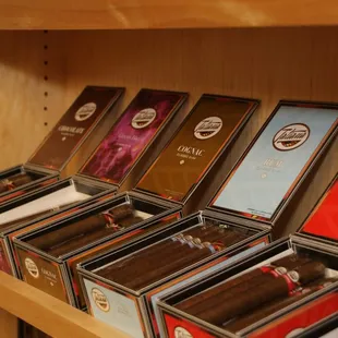 a shelf of cigars