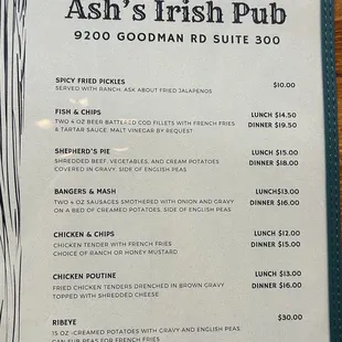 menu