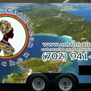 a trailer with the logo of ashanti's caribbean kitchen