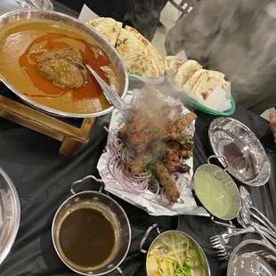 a variety of dishes on a table