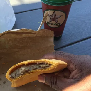 Beef pattie goes great with coffee!