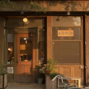 Storefront, early evening.