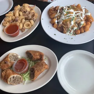 Cheesesteak egg rolls, pulled pork tater tots and calamari