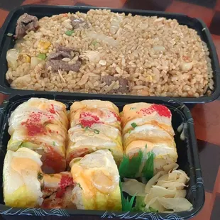 Superman roll with house fried brown rice without broccoli