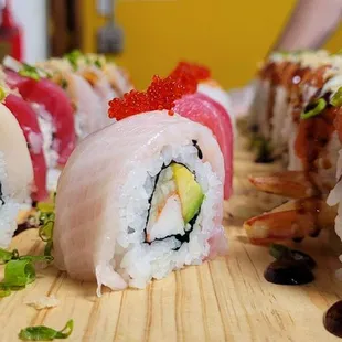 a variety of sushi rolls