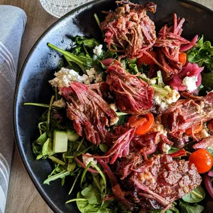 Greek salad and braised beef