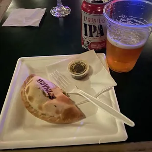Spinach and feta empanada and Lagunitas IPA