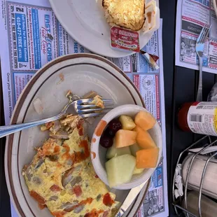 Veggie omelet with English Muffin and switch to fruit