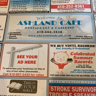 Placemat adverts.