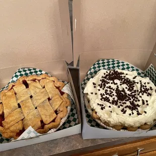 Bluebarb Pie and Chocolate pie