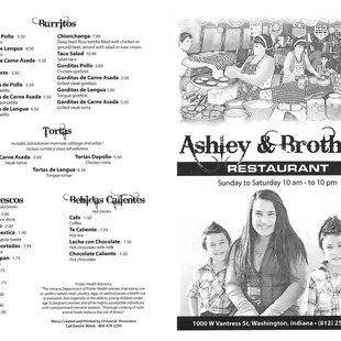 the menu for the restaurant