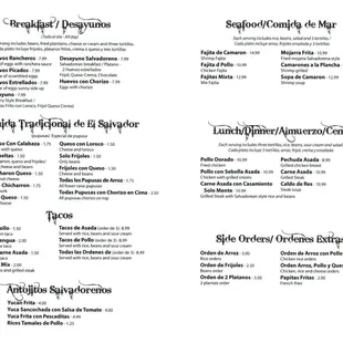 the menu of the restaurant