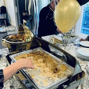Scallop potatoes, rolls and salad