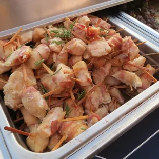Bacon wrapped chicken, absolutely delicious bite-sized appetizer! -corporate reception, Riverside Art Museum