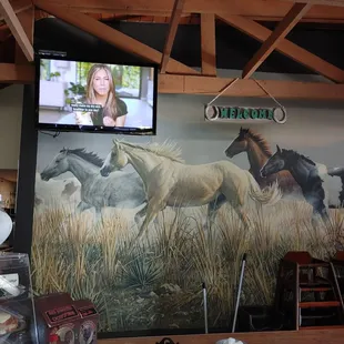 horses running on the wall