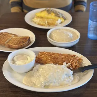 Chicken fried steak, biscuits and gravy, chili verde omelette.