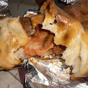 Inside meatball stuffed bread