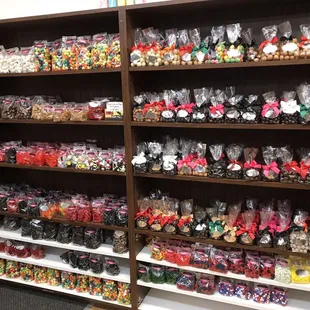 a shelf full of candy