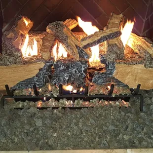 Gas log set, beautiful realistic look. Call for service on your gas, wood, and pellet fireplace.