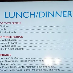 Lunch/Dinner Sports (multi-serving) Menu