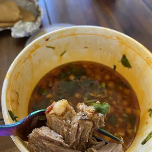 a bowl of beef soup