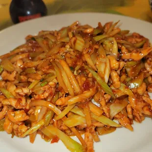 Close up of the chicken with garlic sauce, a little spicy but not terribly so. Very good.
