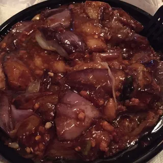 123. Fried Eggplant with Pork Filling In Garlic Sauce /