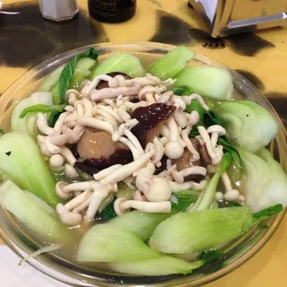 125. Black and White Mushroom with Baby Bok Choy /