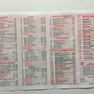 the menu of the restaurant