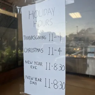 11/24/22 Holiday hours