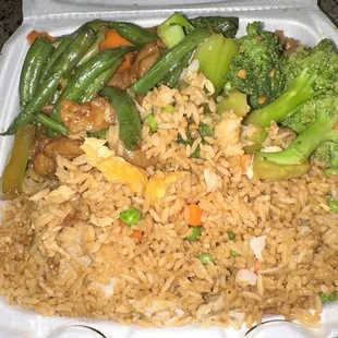 Combo 2 Vegetable Fried Rice, broccoli and beef, and green beans with chicken