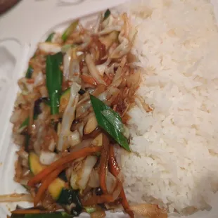 Vegetable chop suey with rice