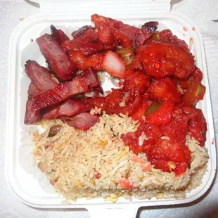 3 Items Plate ($8.32 with tax): 8/10. Pork Fried Rice; Barbecue Pork (left); Sweet &amp; Sour Pork (right). ... Everything was pretty good.