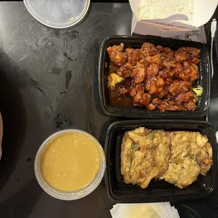 C5. General Tso's Chicken 38. Egg Foo Young -chicken w/gravy and white rice