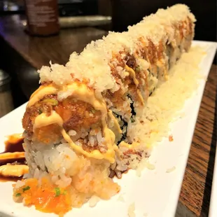 Spicy Girl Roll is one of our large house rolls on our sushi menu.