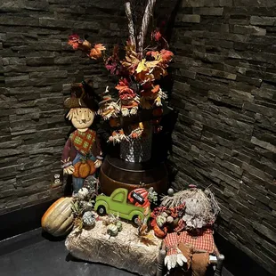 a display of autumn decorations