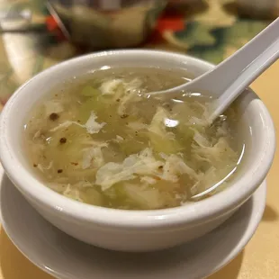 Egg flower soup with chili paste added. (Very mild)