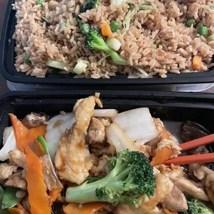 Vegetables Fried Rice and Chicken with Fresh Vegetables Combination